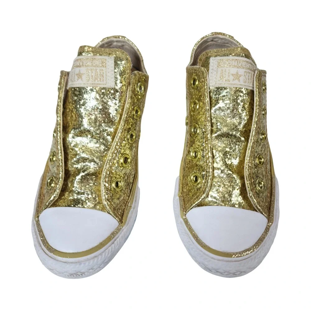 Converse Chuck Taylor All Star Gold Glitter Slip On Youth Sneakers 364687C Sz 12